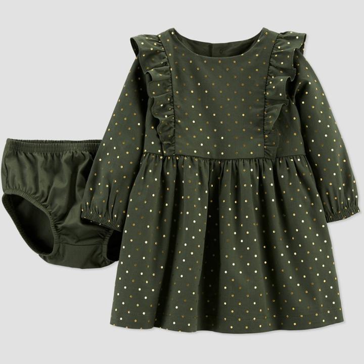 Baby Girls' Dot Ruffle Dress - Just One You Made By Carter's Olive Newborn, Green