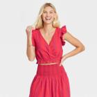 Women's Flutter Sleeveless Cropped Wrap Top - Universal Thread Red