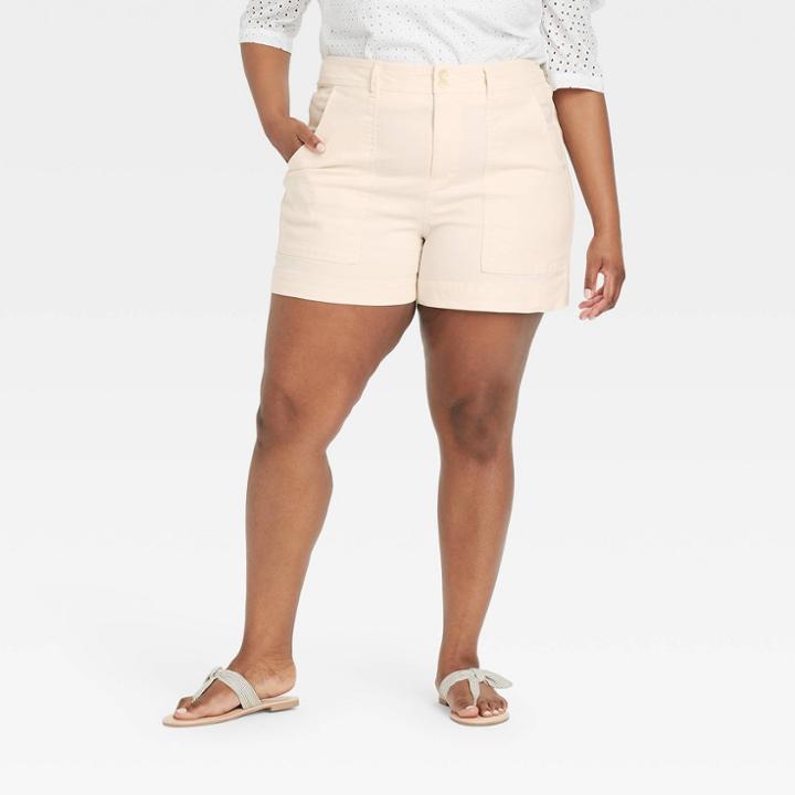 Women's Plus Size High-rise Shorts - A New Day Cream