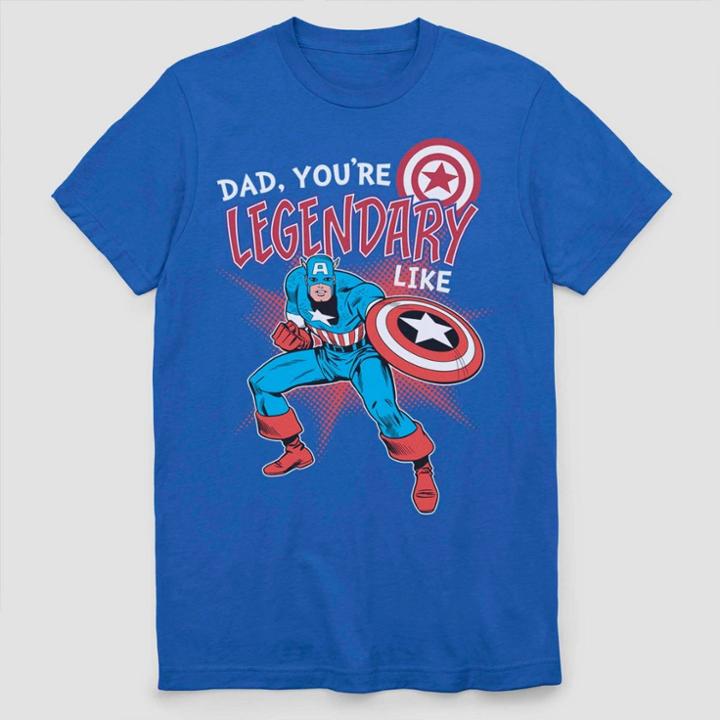 Men's Marvel Avengers Captain America Legendary Like Dad Short Sleeve Graphic T-shirt - Blue