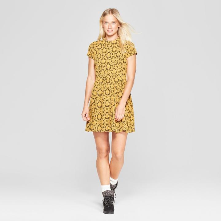 Women's Short Sleeve Jacquard Knit Dress - Xhilaration Gold