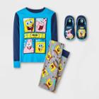 Boys' Spongebob Squarepants 2pc Pajama Set With Slippers - Heather Gray/blue
