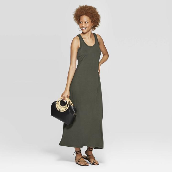 Women's Regular Fit Sleeveless Crewneck Knit Maxi Dress - A New Day Green