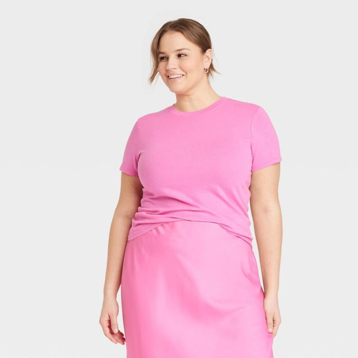 Women's Plus Size Short Sleeve Casual T-shirt - A New Day Pink