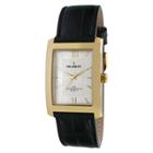 Target Men's Peugeot Gold-tone Silver Dial Leather Strap Watch - Black, Gold