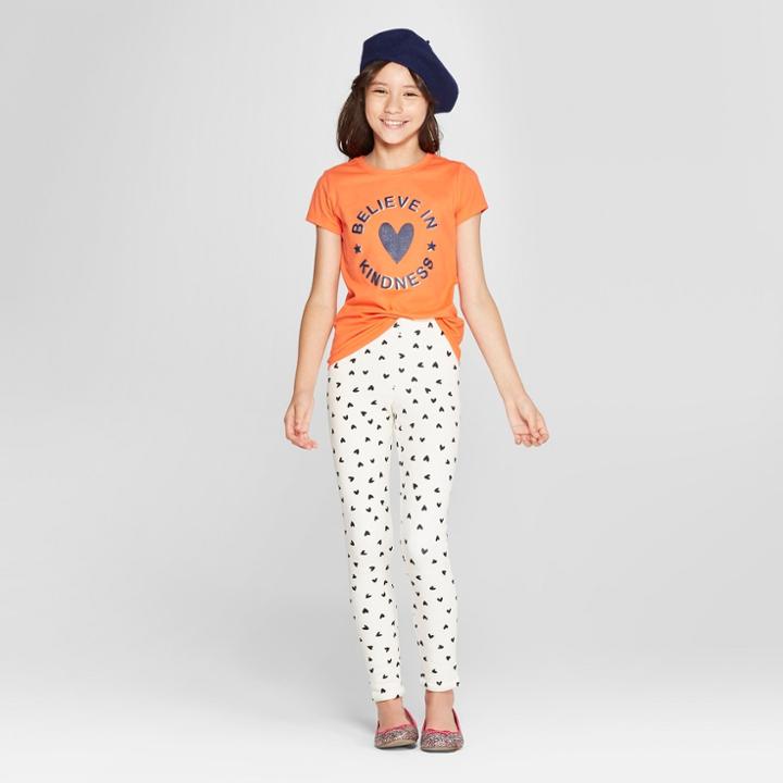 Girls' Heart Fleece Lined Leggings - Cat & Jack Cream