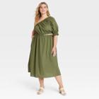 Women's Plus Size Puff Short Sleeve Cut Out Dress - Who What Wear Olive Green