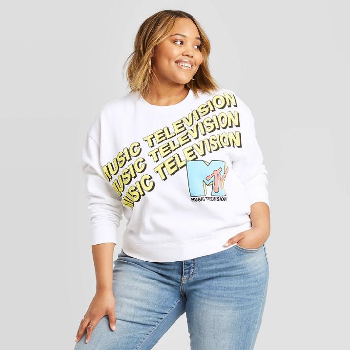 Women's Mtv Music Television Sweatshirt (juniors') - White 1x, Women's,