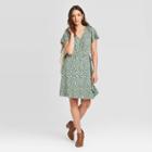 Women's Floral Print Short Sleeve Rufflewrap Dress - Universal Thread Green