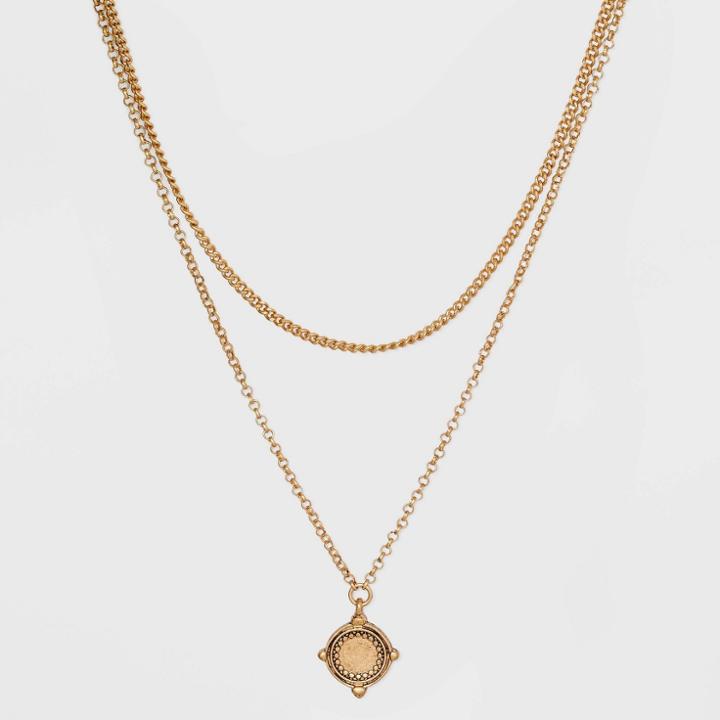 Mixed Metal Coin Charm Pendant Necklace - Universal Thread Gold