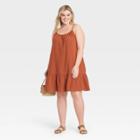 Women's Plus Size Sleeveless Tiered Gauze Dress - Universal Thread Brown