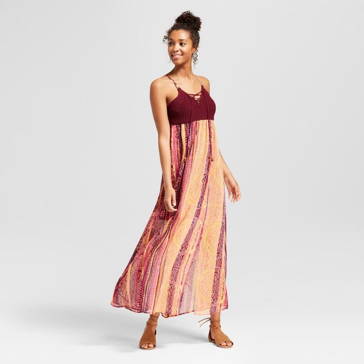Women's Strappy Crochet Top Maxi Dress - Xhilaration Fucshia