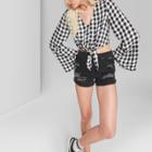 Women's Gingham Check Bell Sleeve Tie Front Woven Top - Wild Fable Black/white