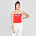 Women's Sleeveless Halter Neck Usa Graphic T-shirt - Mighty Fine (juniors') - Red