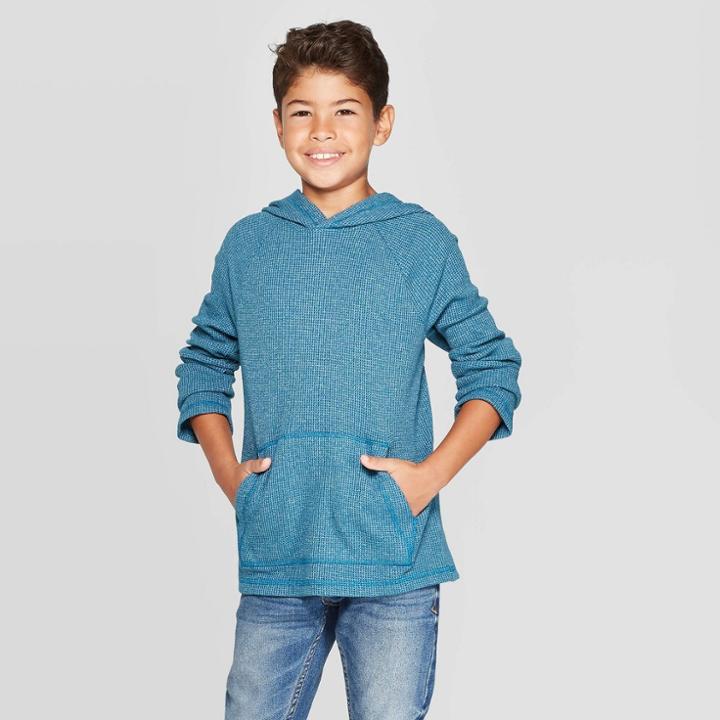 Boys' Long Sleeve Hooded T-shirt - Cat & Jack Blue S, Boy's,