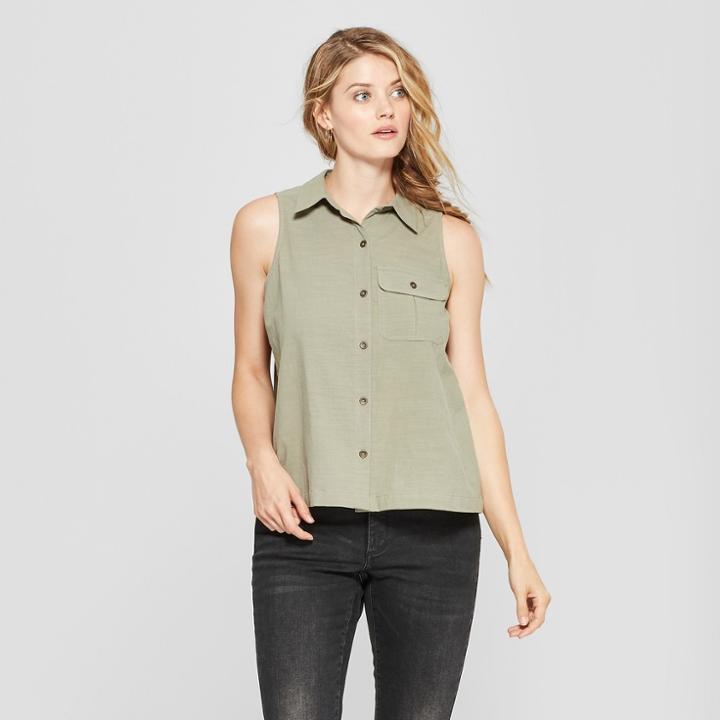 Women's Sleeveless Button-down Shirt - Universal Thread Olive
