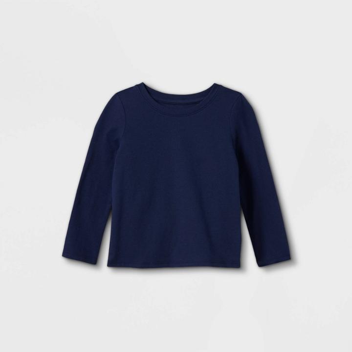 Toddler Girls' Solid Long Sleeve T-shirt - Cat & Jack Navy