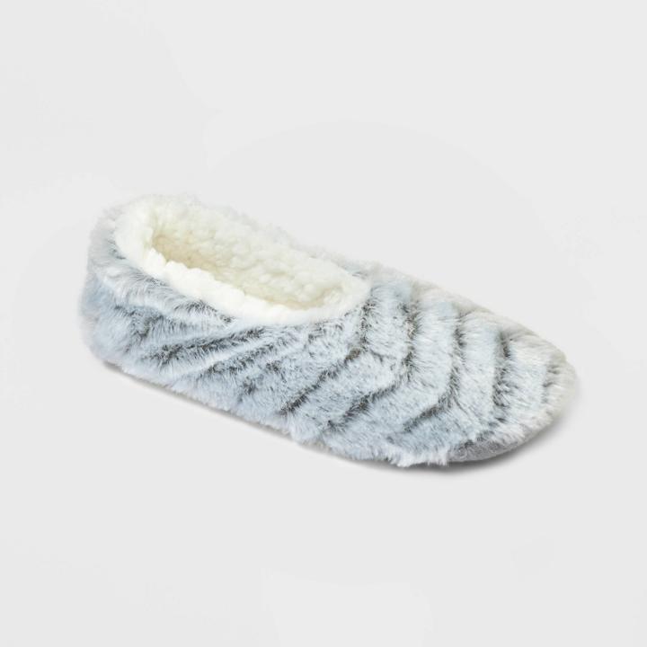 No Brand Women's Chevron Faux Fur Cozy Pull-on Slipper Socks - Gray