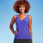 Women's Cut Out Strap Tankini Top - Aqua Green Purple
