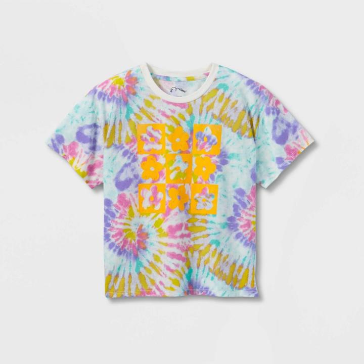 Girls' Boxy Cropped Graphic T-shirt - Art Class Blue/purple Tie-dye