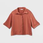 Women's Long Sleeve Silky Button-up Blouse - Prologue Brown