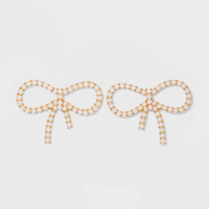 Sugarfix By Baublebar Pearl Bow Earrings - Pearl/gold, Gold/white