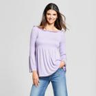 Women's Long Bell Sleeve Off The Shoulder Smocked Blouse- Alison Andrews Lilac (purple)