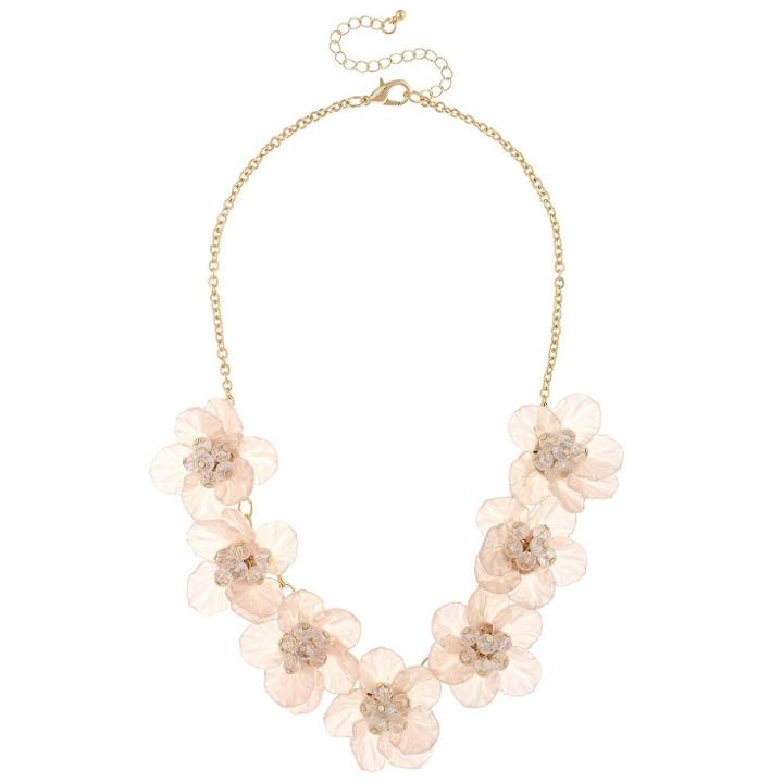 Target Women's Necklace With Acrylic Flowers Faceted Beads - Pink, Blue