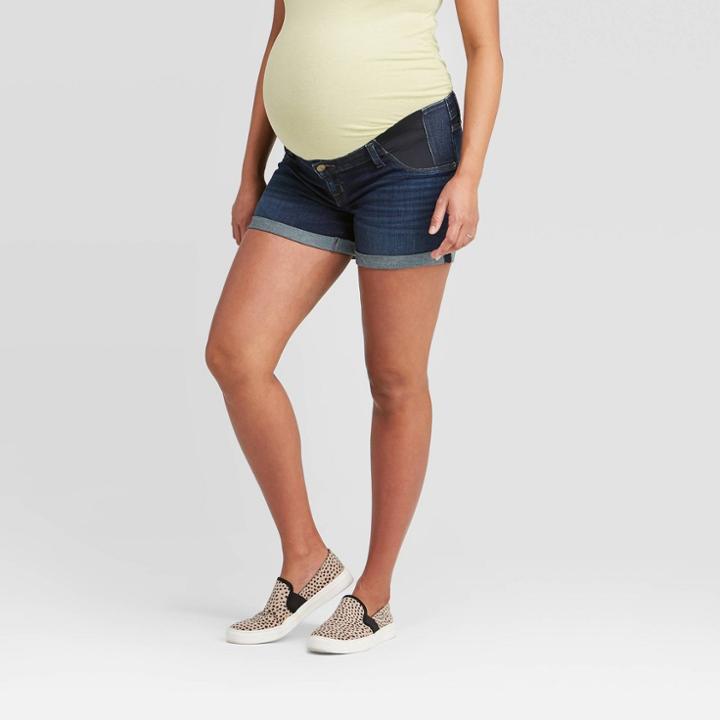 Maternity Side Panel Midi Jean Shorts - Isabel Maternity By Ingrid & Isabel Blue