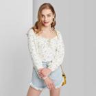 Women's Floral Print Long Sleeve Square Neck Woven Top - Wild Fable Ivory Xs, Women's, Beige