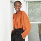 Women's Long Sleeve Smocked Blouse - A New Day Rust
