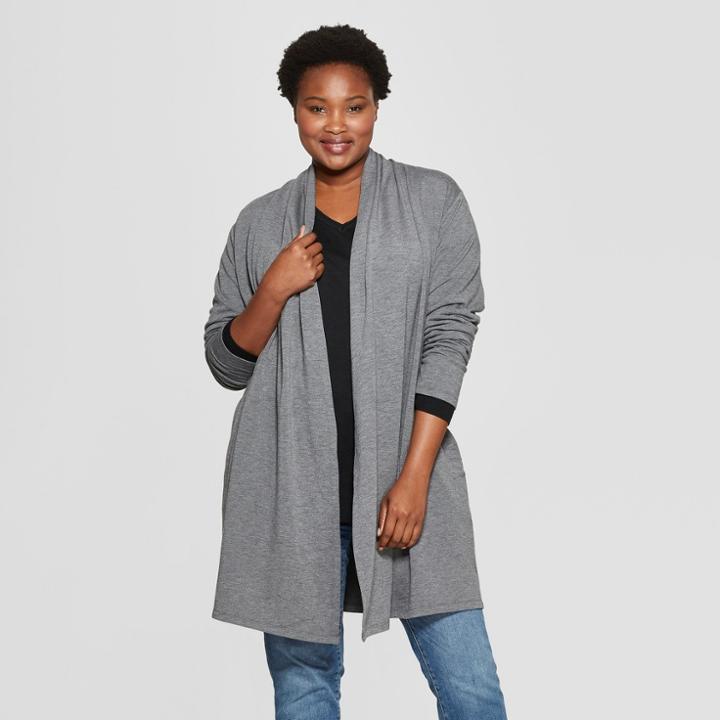 Women's Plus Size Long Sleeve Open Layering Cardigan - Ava & Viv Dark Heather Gray