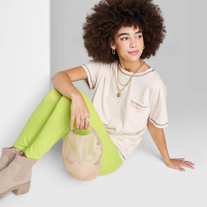 Women's Ascot + Hart California Short Sleeve Graphic Pocket T-shirt - Cream
