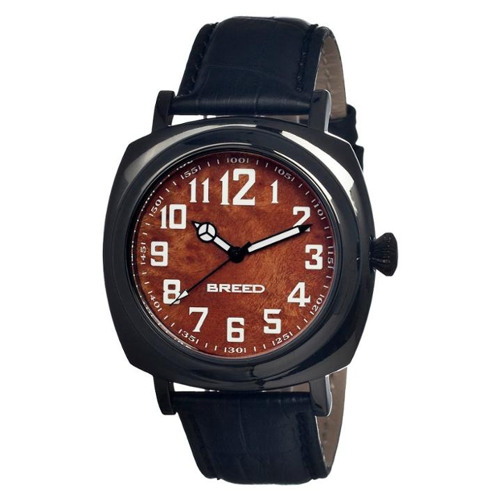 Men's Breed Mozart Watch With Genuine Burled Wood Dial - Black