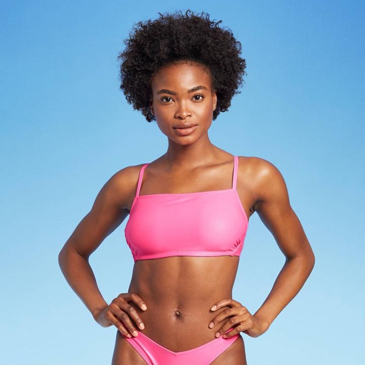 Juniors' Foil Print Bralette Bikini Top - Xhilaration Bright Pink D/dd Cup