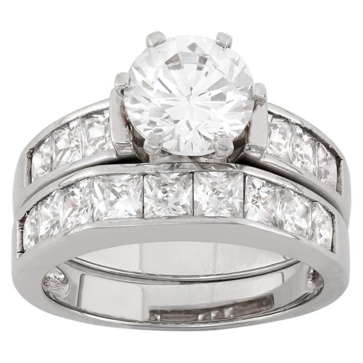 Target 2 Ct. T.w. Round-cut Cubic Zirconia With Channel-set Side Stones Bridal Set In Sterling Silver -
