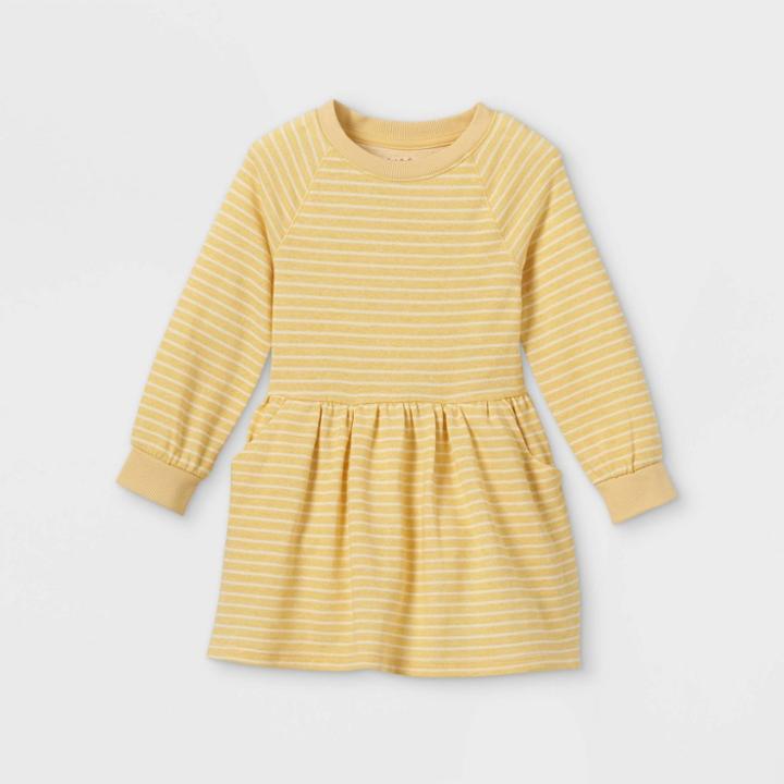 Toddler Girls' Striped Long Sleeve Dress - Cat & Jack Light Yellow