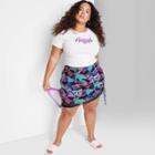 Women's Plus Size Mesh Side Ruched Mini Skirt - Wild Fable Black