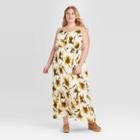 Women's Plus Size Floral Print Sleeveless Lurex Maxi Dress - Ava & Viv Cream X, Women's, Ivory