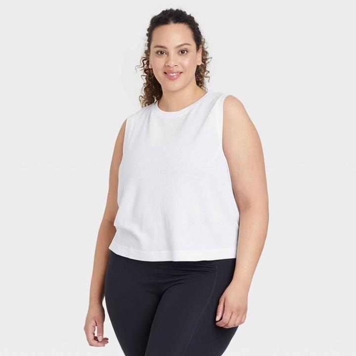 Women's Plus Size Crop Active Tank Top - All In Motion White