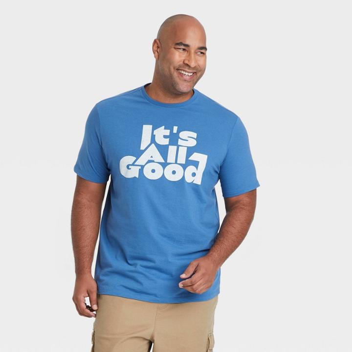 Men's Big & Tall Printed Standard Fit Short Sleeve Crewneck T-shirt - Goodfellow & Co Blue/letters
