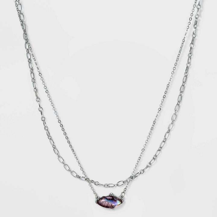 Rhodium Abalone Pendant Necklace 2pc - A New Day