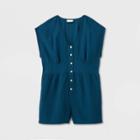 Women's Short Sleeve Kimono Button-front Romper - Universal Thread Blue