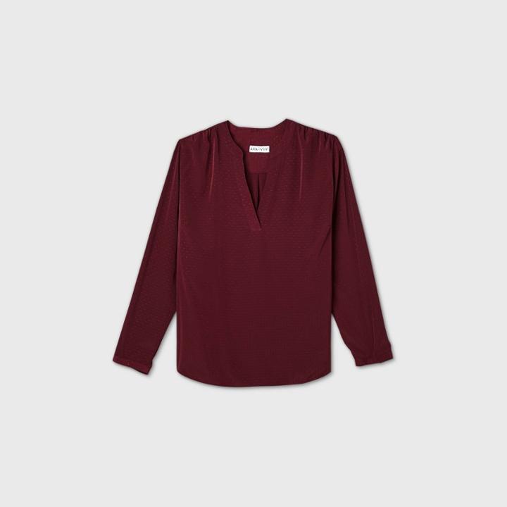 Women's Plus Size Long Sleeve Essential Popover Blouse - Ava & Viv Red X