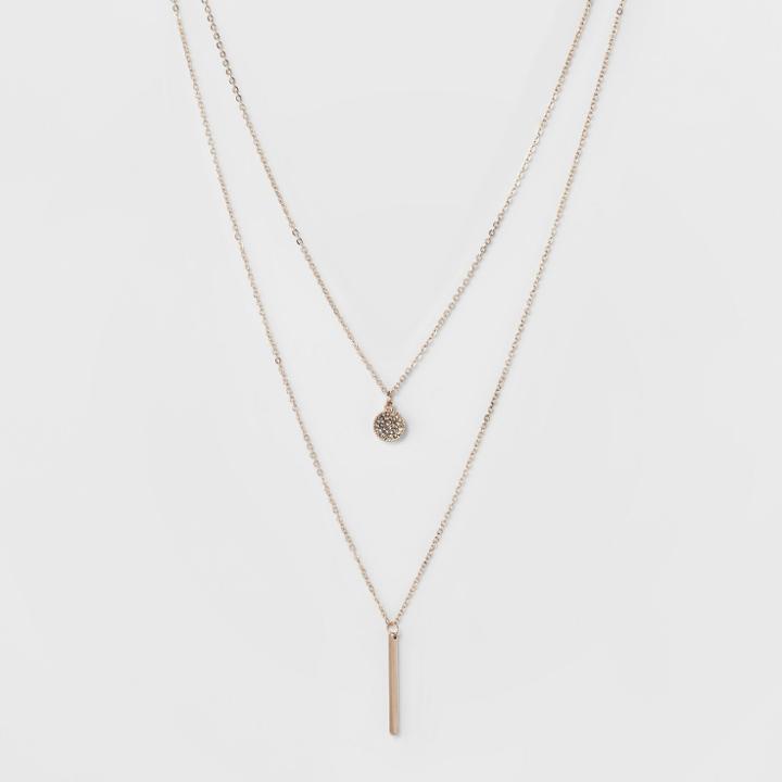 Sure Fit Pave Circle And Thin Bar Two Row Short Necklace - A New Day Rose Gold/clear