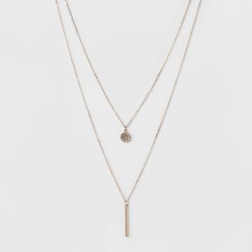 Sure Fit Pave Circle And Thin Bar Two Row Short Necklace - A New Day Rose Gold/clear