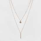 Sure Fit Pave Circle And Thin Bar Two Row Short Necklace - A New Day Rose Gold/clear