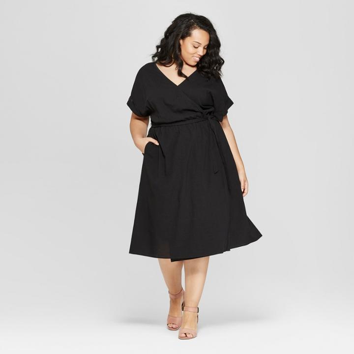 Women's Plus Size Short Sleeve V-neck Midi Dress - Universal Thread Black