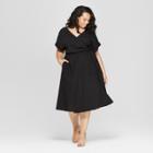 Women's Plus Size Short Sleeve V-neck Midi Dress - Universal Thread Black
