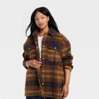 Women's Plus Size Brushed Shirt Jacket - Universal Thread Navy Blue Plaid